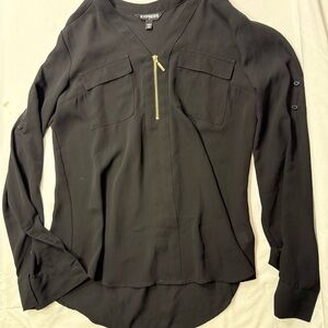 Express Black Blouse with Gold Zipper